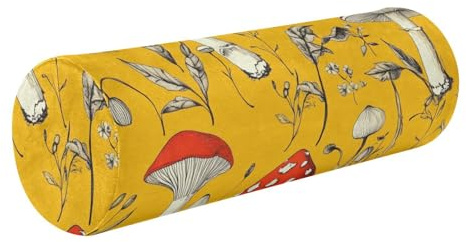 ZRWLUCKY Federa per cuscino cervicale con funghi rossi e erba gialla, cuscino rotondo in schiuma per il collo, cuscino rotondo per cuscini per il collo, supporto posteriore in memory foam cilindrico
