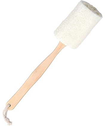 HONITANO Brosse Exfoliante de Bain en Luffa Naturelle 2 Pièces Manche Bois Long Brosse Corporelle Exfoliante pour Peau Sensible et Grasse Bain Quotidienne à Suspendre Facile