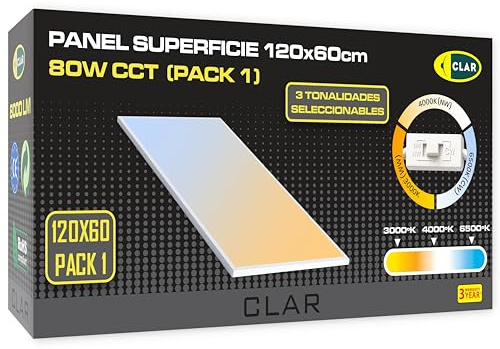 CLAR - Pannello LED 120x60, Plafoniera LED 120x60, Plafoniera da Soffitto, Pannello Illuminante, Dimmerabile CCT (3000ºk a 6000ºk), 80W (Pack 1)