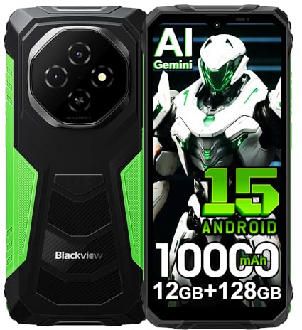 Blackview Fort 1 Android 15 Téléphone Portable Incassable, 12Go+128Go/2TB Téléphone Débloqué,10000mAh,16MP Caméra AI, 6.56 HD+ Smartphone Incassable Etanche, Dual SIM 4G,GPS,NFC,OTG,5G WiFi,Vert