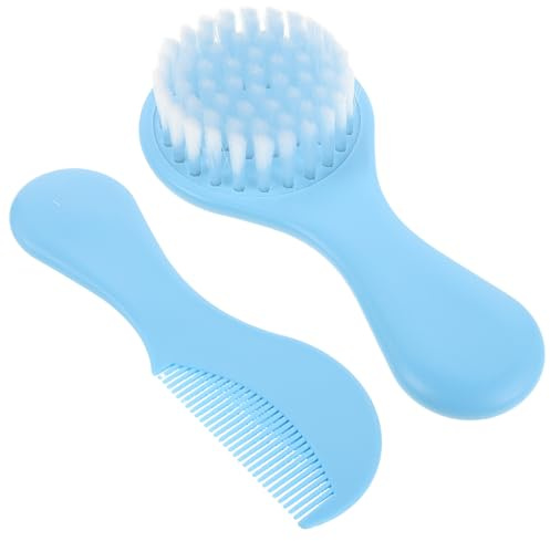Gogogmee Kit de Toilettage -Né Bleu Brosse Douce pour Cuir Chevelu Sensible Peigne Ergonomique Anti-Nœuds Ensemble Brosse et Peigne pour Croûtes de Lait Facile à Nettoyer Soin Bébé