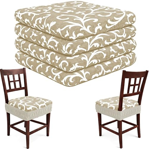 HAND Set 4 Cuscini per Sedie Cucina – Cuscini per Sedie in Legno con Elastico Perimetrale Antiscivolo, Sfoderabili con Cerniera, Imbottitura Inclusa (Beige Firenze, Set da 4)