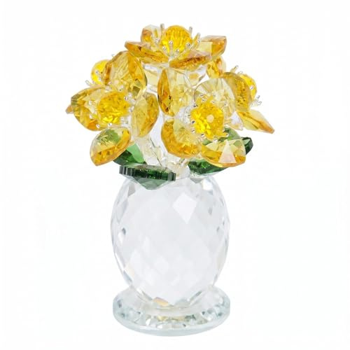 Crystal Vase with Crystal Flowers, Handmade Decorative Glass Vase for Table Centerpiece, Elegant Home Decor, Gift for Women, Mother, Wife, Anniversary, Housewarming, Friendship Day (Yellow)