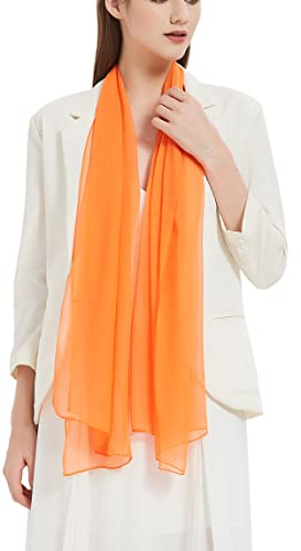 PANTONIGHT Long Chiffon Sheer Scarf For womens (064 plain orange)