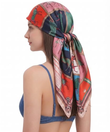 YOUR SMILE Silk Feeling Scarf Women's Fashion Pattern Classic Checker Large Square Satin Headscarf (319)