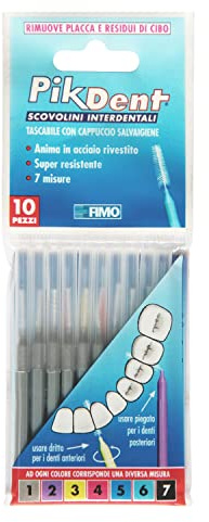 10 Cepillos Interdentales Profesionales Pikdent - Núcleo de acero recubierto y cerdas de Tynex - Gris, Tamaño 0,4 mm (Cilíndrico)