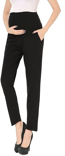 Alina Mae Maternity Pants Work Over The Belly with Pockets, Womens Pregnancy Dress Pants Office Clothes Trousers Stretch Summer (Black, Small (Size 4-6))
