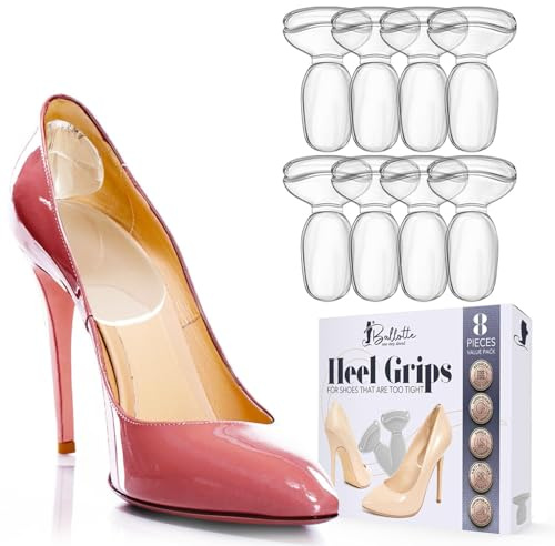 Ballotte Premium Silicone Heel Pads for Shoes. Soft Heel Grips or Inserts for Big Shoes, Alleviates Slipping & Discomfort, Comfortable Cushioning for High Heels, 8-Pack (Natural)