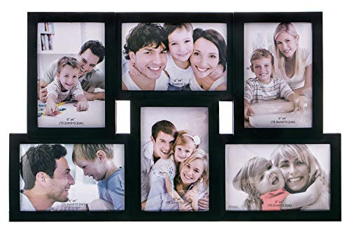 SPRINGOS - Cornice per 6 foto in plastica, collage fotografico, formato verticale e orizzontale, decorazione da parete, colore: nero, 44 x 28 cm