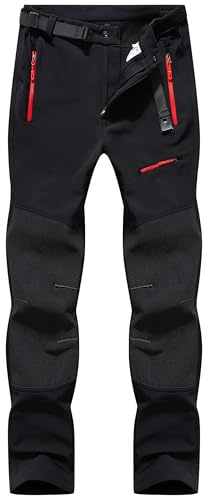 BenBoy Pantaloni Trekking Uomo Invernali Impermeabile Pantaloni da Sci Neve Arrampicata Escursionismo Caldo Pantaloni Softshell Outdoor,KZ41037M-Black-M