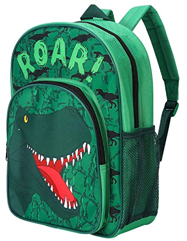 William Lamb Dinosaur Green Kids Childrens Premium Backpack School Rucksack Travel Bag Boys Girls with side mesh and front zipped pocket, Multicolour, 36.7cm height, 26cm width, 13cm depth (Z0009)