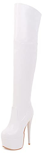 Bviennic Donna Tacco A Spillo Moda Vernice Sopra Il Ginocchio Boots Con Cerniera Eleganti Nightclub Plateau Stivali Equitazione Prom Bianco Numero 45 EU-47Cn