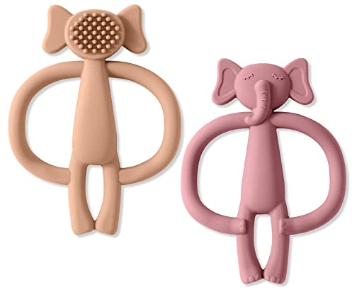 Vicloon Baby Beißspielzeug,2 Stück Baby Spielzeug und Zahnungshilfe für 3 6 9 Monate,Kinderzahnbürste Zahnungshilfe,Beißring aus Silikon BPA-frei, Beißspielzeug Baby für Jungen & Mädchen,ab 3 Monaten