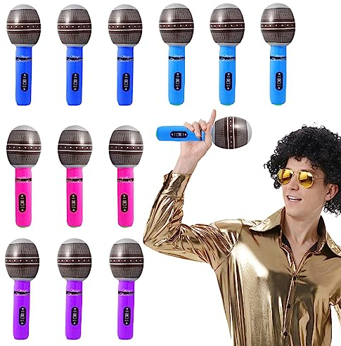 TSHAOUN Confezione da 12 Set Microfono Gonfiabile Gadget per Feste,Gonfiabili Rock Star Giocattolo, Microfoni gonfiabili,accessori per feste rock,Accessori Decorazione Forniture Festa (12 PCS)