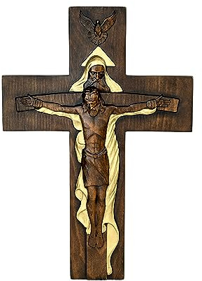 BGCOPPER Cruz de pared de crucifijo de la Santísima Trinidad, cruz de Cristo Jesús para pared con gancho, cruz de madera hecha a mano, decoración de pared para el hogar, habitación, iglesia, regalos