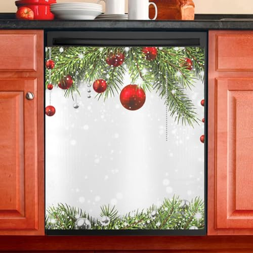 Christmas Dishwasher Cover Panel,Xmas Ornaments Conifer Tree Magnet Cover Decal Decorative Magnetic Sticker Washing Machine Cover Home Season Decor,26 x 23