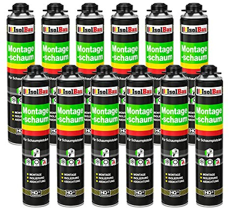 Isolbau Mousse de montage B2 - 12 x 750 ml - Mousse de construction en polyuréthane pour pistolets à mousse - Mousse 1K avec excellente isolation sonore et isolation thermique pour l'intérieur et