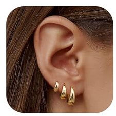 Hoop Earrings for Women Stackable Gold Silver Huggie Earring Set 3 Pairs | Gold Earring Heart Stackable Small Hoops Huggie Earring Set for Women Lady Statement Jewellery Birthday Gifts
