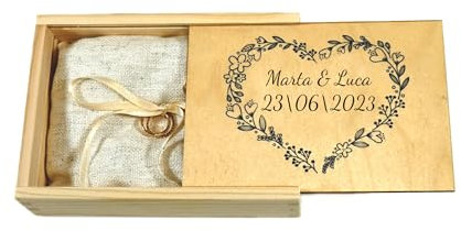 Scatola per fedi nuziali in legno, scatolina per fedi personalizzata, Scatola porta anelli matrimonio personalizzata