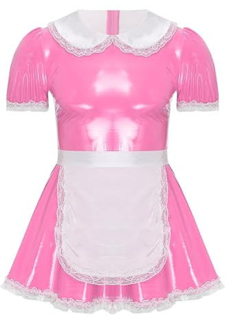 Doomiva Mäns hembiträde Sissy läderklänning kortärmad miniklänning man fransk flicka kostym set halloween karneval rosa 5XL