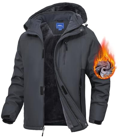 Zoofly Chaqueta de esquí de montaña para hombre impermeable forro polar abrigo de nieve cálido invierno resistente al viento con capucha gris oscuro Taille M