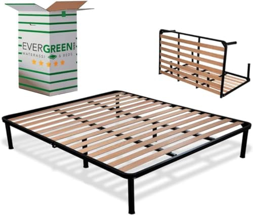 EVERGREENWEB - Rete Letto Matrimoniale 180x200 a Doghe in Legno Ortopedica con 6 Piedi Smontabili, Struttura portante Rinforzata in Ferro, Pieghevole Salvaspazio Base da Incasso per Letti e Materassi