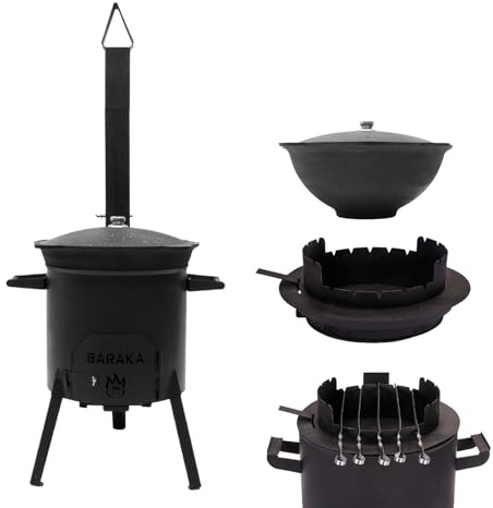FlameFusion Utschak L Feuerofen Set inkl. 16 Liter Kazan & Flansch-Mangal Aufsatz Uchag Grillen & Kochen mit Outdoorküche