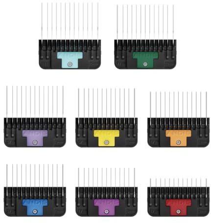 Andis 561475 Premium Clip Animal Comb Set – Built with Plastic, Includes 8 Color Coded Combs of Different Sizes, Attach Comb, All Coat Types, Multicolor