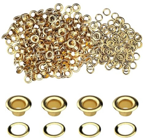 200Pcs Grommet Eyelet Kit, 1/4 Brass Grommet Tool Kit with 200 Metal Eyelets and 200 Washers, Fabric Leather Hole Eyelets for Fabric/Leather/Belt/Shoes/Clothes (Gold)