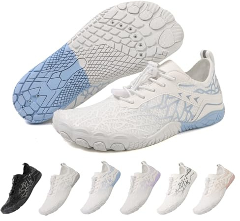 ZEPYFXIT Zapatos de Agua Mujer Hombre Secado Rápido Calzado Descalzos Ligeras Flexibles Barefoot Zapatillas de Deportes Transpirable Piscina Playa(Blanco Azul,37 EU)