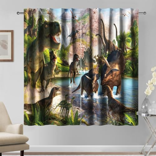 Kzzfqxb 140x229cm Tende a cartoni animati 2 pannelli, per Finestre con dinosauri dell'era giurassica, Decorazioni fantasy divertenti per la camera dei bambini, Asilo nido, Soggiorno
