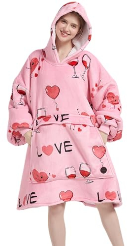 VERTAST Överdimensionerad huvtröja, tröja, varm gosig tröja, filtar, luvtröja, mjuk sherpa filt med huva, tröja, tröja, filt, pyjamas för kvinnor och män, Ros – romantisk, Audlt