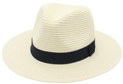 Sombrero de Panamá, Sombrero de Paja Ancho Enrollado Panamá Enrollado de una Talla Fedora Beach Sun para Mujeres para Hombres