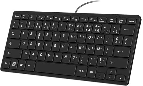 Jun-Saxifragelec Mini teclado con cable, mini teclado con cable con 78 teclas ergonómicas, interfaz USB-A, mini teclado portátil para oficina y viajes (French)