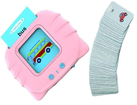 NOLITOY Educativo Inglese per Flashcards Parlate Macchina Didattica Precoce Rosa con Schede per Apprendimento Linguistico Gioco Interattivo Montessori per Sviluppo Memoria e Coordinazione