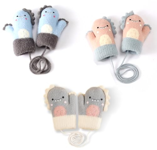 HTTDSLF 3 Pares Guantes Invierno Niños Manoplas, Manoplas Cálidos Bebé, Manoplas de Punto de Invierno para Bebés, Guantes con Forro Polar Cálido para 1-4 Años Niños Niñas