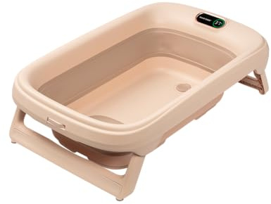 Maxi-Cosi Indigo Bañera Bebé Plegable, 0-4 Años, Bañera Niño Pequeño Espaciosa, Termómetro HighSense Integrado, Antideslizante, Gancho para Colgar Retráctil, Plegado Plano, Muted Terra