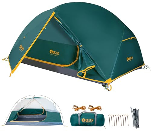 QEZER Tente de Camping, Tente dôme, pesant 1,85/2,3 kg,adaptée pour 1 à 2 Personnes, imperméable et Coupe-Vent, adaptée à la randonnée, Camping