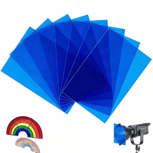 mawmuaw 8 stycken lampfolie blå, värmebeständig färgfolie för LED-lampor och studioblixt, A4-färgfilter färgkorrigering, folie blå transparent, färgfolie gel för foto, video och gör-det-själv, 29,7 x