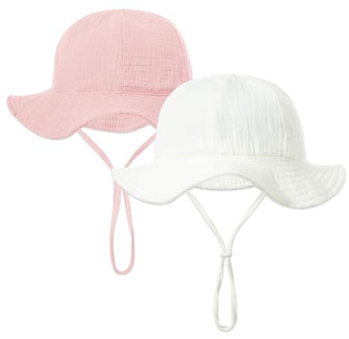 HTTDSLF 2 PCS Cappello da Sole per Bambine e Ragazze, Cappellino Estivo da Sole per Neonata, Cappello da Sole Regolabile in Cotone per Bambina
