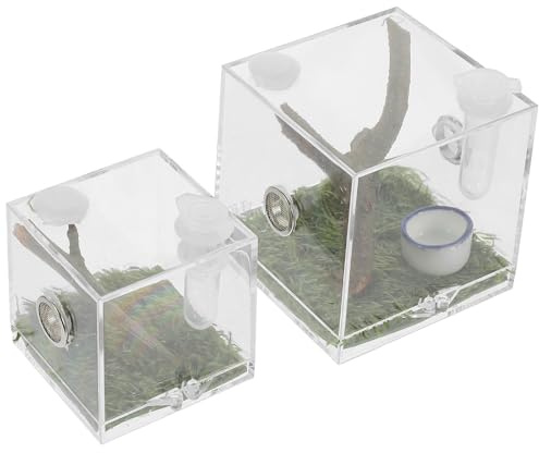 Didiseaon Boîte en Acrylique pour Araignées Sauteuses et Escargots, Léger et Confortable, 2pcs Habitat Transparent pour Nourrir et Élever Les Insectes