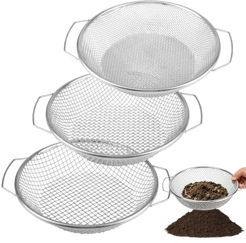 chenyu 3 Stück Tamis Jardinage Différentes Tailles Tamis Sable 30cm | Tamis avec Poignée Tamis Jardin pour Gravier Tamis Terre Tamis Sable Tamis en Acier Inoxydable Tamis à Compost