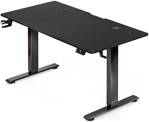 Casaria® Bureau Assis Debout 160 x 70 cm Bureau Gaming Aspect Carbone Standing Desk Hauteur Réglable 72 117 Cm Chargeur sans Fil Ports USB C USB A Structure Acier 80 Kg