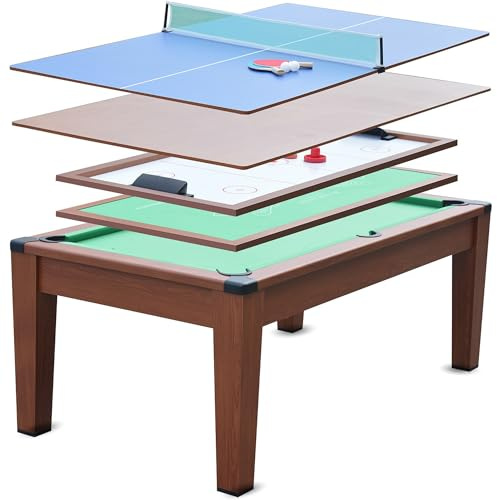 Table Multi Jeux 5 en 1-195x109x79 cm - Ping-Pong, Billard, Airhockey, Poker - Table à Manger