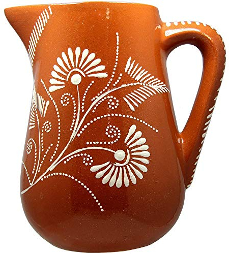 portoghese ceramica terracotta smaltata dipinta a mano vino regionale brocca N5. 16.5 Cups - 3.9 Lts. Clay Orange