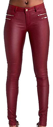 Leggings Leggings en Cuir Stretch Pantalon Young Styles Skinny Taille Basse en Similicuir Treggins Collants en Cuir Lisse Slim Noir (Color : WineRed, Size : 32)