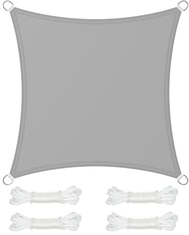 SONGMICS Sonnensegel 3 x 3 m, wasserfest mit Einer Wassersäule von 665 mm, Sonnenschutz aus reißfestem Polyester, UV-Schutz 93%, Terrasse, Garten, Balkon, quadratisch, 2 m Seile, hellgrau GSH33QY