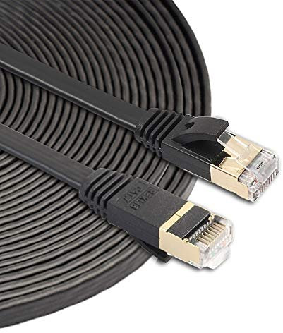 LAN rete cavo Ethernet Patch Cable 10m CAT7 10 Gigabit Ethernet Ultra Piatto Via Cavo Patch For LAN Modem Router Network - Costruito Con Connettori RJ45 Schermati Alta velocità (Color : Black)