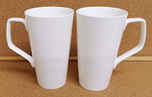 White Fine Bone China 20oz Set of 2 Mugs Large Jumbo 1 Pint Plain Latte Coffee Tea Cups