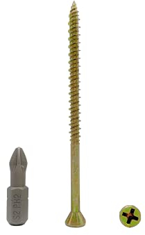 Lote de 30 tornillos de madera de acero chapado en zinc amarillo de 4,2 x 75 mm, tornillo de tablero de partículas, cabeza de corte Phillips